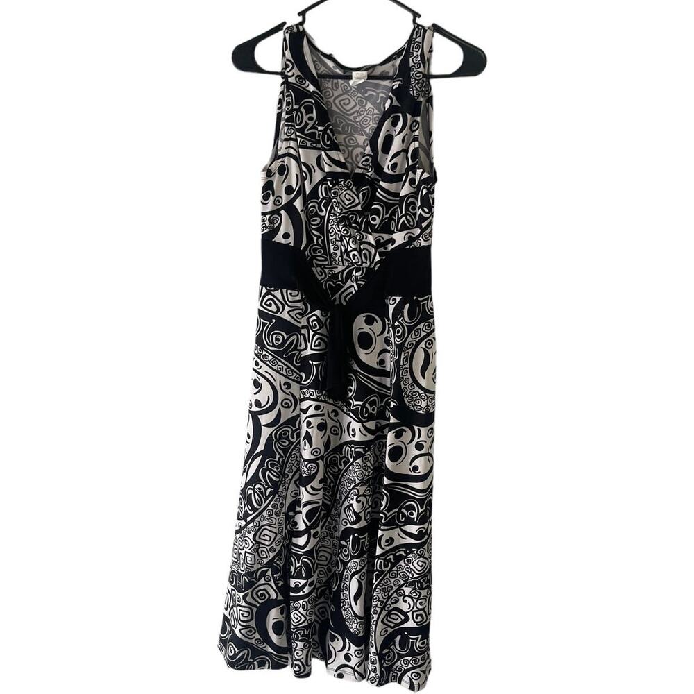 Kupcake Vintage Y2k Women's Size 8 Black White Tie Artsy Midi Dress